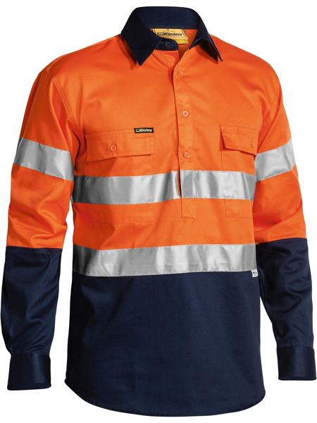 Bisley Hi Vis Closed Front Taped Long Sleeve Drill Shirt