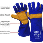 Esko Safety-Esko Blue/gold Brute Kevlar stitched premium welders glove, palm & knuckle bar, 406mm-Discount Workwear NZ