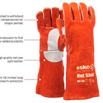 Esko Safety-HOT SHOT, Premium red welders glove, Kevlar stitched, lined, welted, 406mm long-Discount Workwear NZ