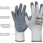 Esko Safety-ESKO DEX-IT Glove, Grey Foam Nitrile Coating on White Nylon liner-Discount Workwear NZ
