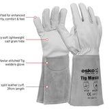 Esko Safety-TIG MASTER Tig welders glove, calf grain, 39cm length with extended safety cuff-Discount Workwear NZ