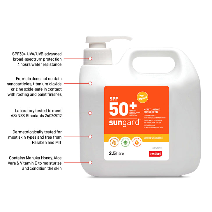 Esko Safety-SUNGARD SPF 50 Sunscreen with Aloe vera & Vitamin E, 2.5L pump bottle-Discount Workwear NZ