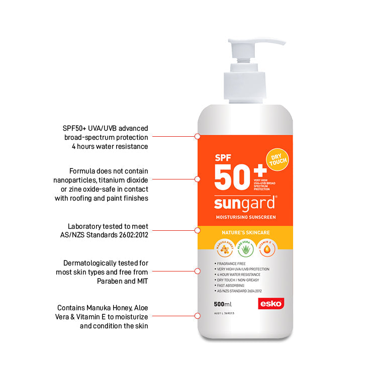 Esko Safety-SUNGARD SPF 50 Sunscreen with Aloe vera & Vitamin E, 500ml pump bottle-Discount Workwear NZ