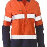 Bisley Womens Taped Hi Vis Stretch V-Neck Closed Front Shirt