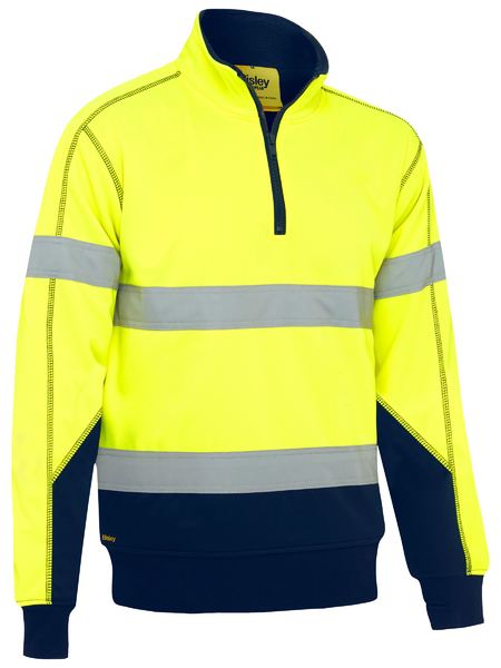 Bisley Taped Hi Vis 1/4 Zip Fleece Pullover With Sherpa Lining