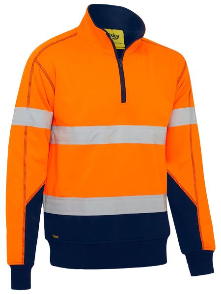 Bisley Taped Hi Vis 1/4 Zip Fleece Pullover With Sherpa Lining