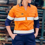 Bisley Womens Taped Hi Vis Stretch V-Neck Closed Front Shirt