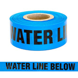 Trench Warning Tape, "WATER LINE BELOW", Black/Blue, 75mm x 250m