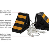 Wheel Chocks Pair with rope, Black/Yellow Striped, Heavy duty rubber