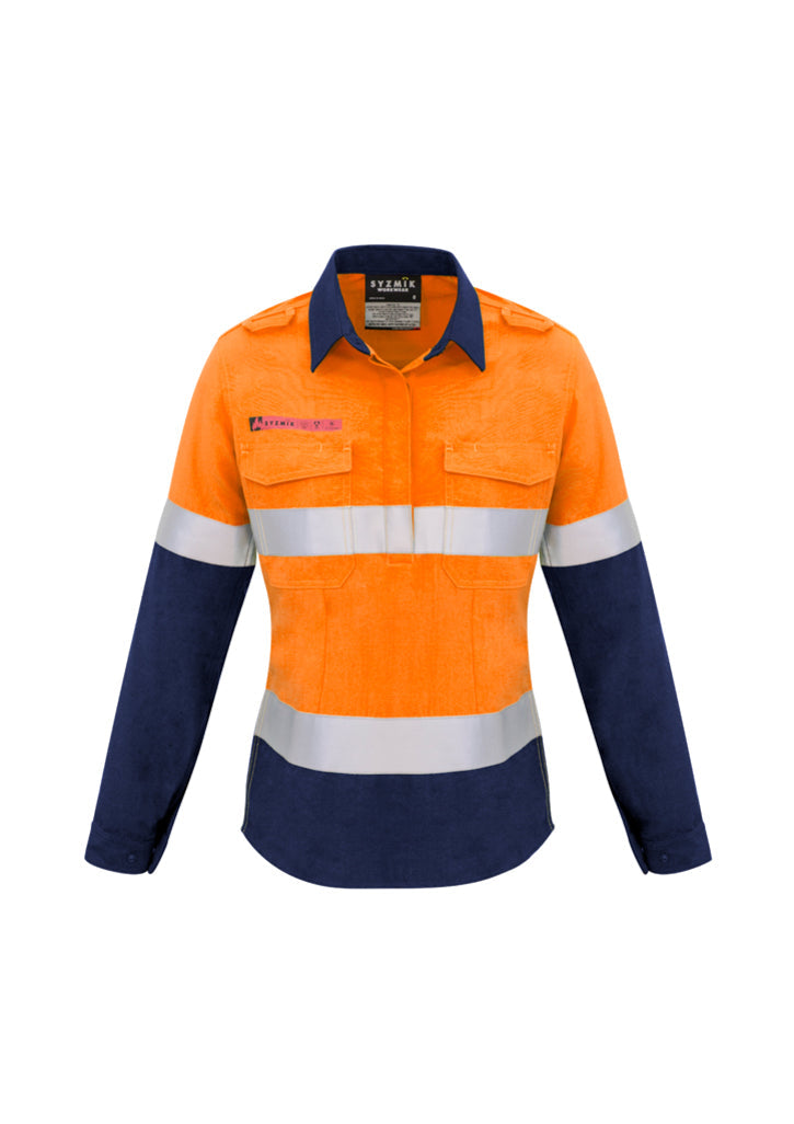 Syzmik Womens Red Flame Hi Vis Closed Front Shirt - Hoop Taped