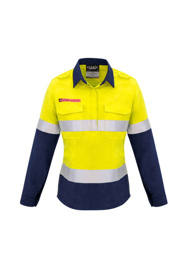 Syzmik Womens Red Flame Hi Vis Closed Front Shirt - Hoop Taped