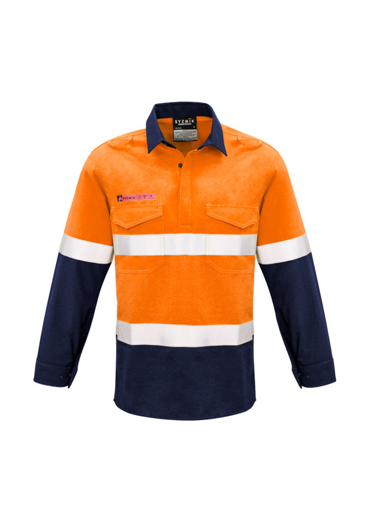Syzmik Mens Red Flame Hi Vis Closed Shirt - Hoop Taped