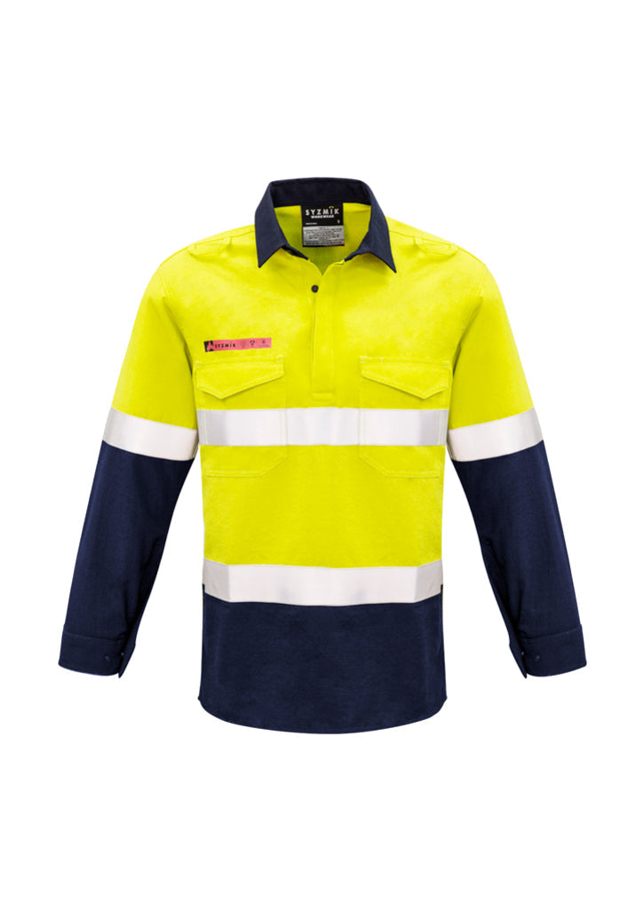Syzmik Mens Red Flame Hi Vis Closed Shirt - Hoop Taped