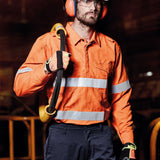 Syzmik Mens Red Flame Hi Vis Closed Shirt - Hoop Taped