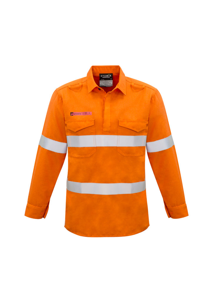 Syzmik Mens Red Flame Hi Vis Closed Shirt - Hoop Taped